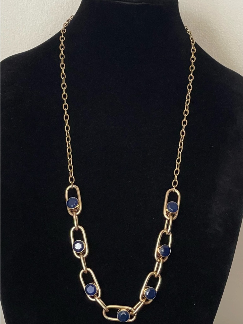 kate spade Gold-Tone Link Necklace with Navy Stone Accents